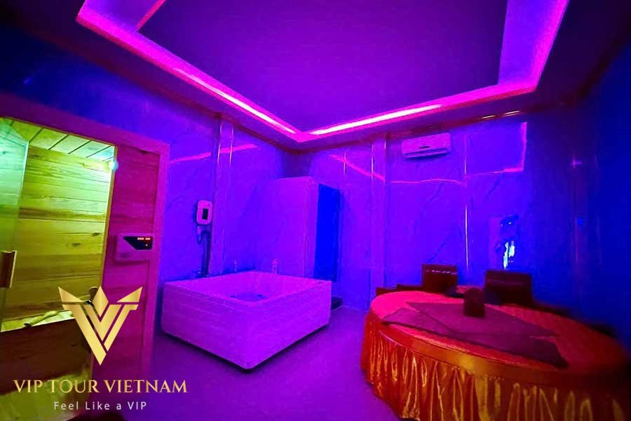 Mood lighting and modern amenities create the perfect atmosphere for your erotic massage session