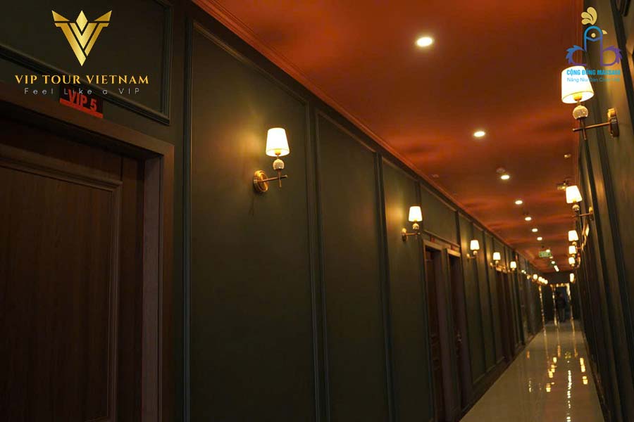 Sound-dampened corridor leading to private VIP rooms.