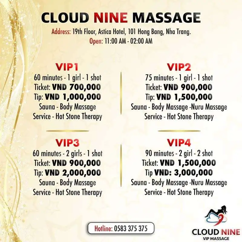 Price list of Cloud Nine Massage in Nha Trang