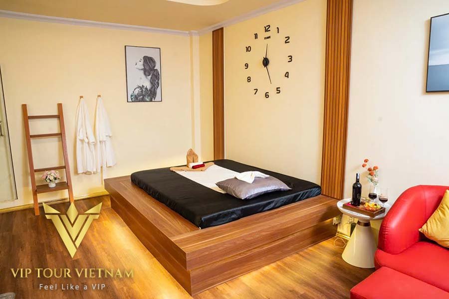 Cozy massage bed prepared for relaxation.