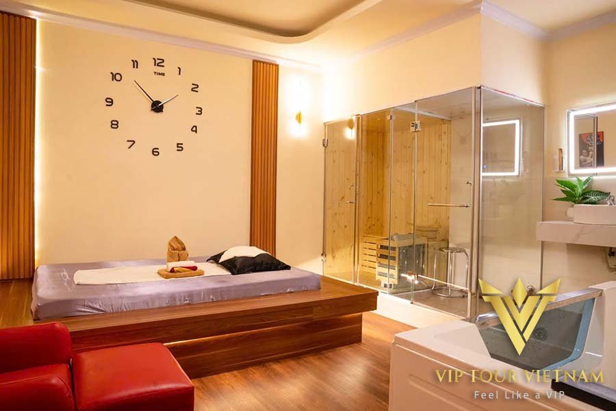 The VIP room is clean and modern.