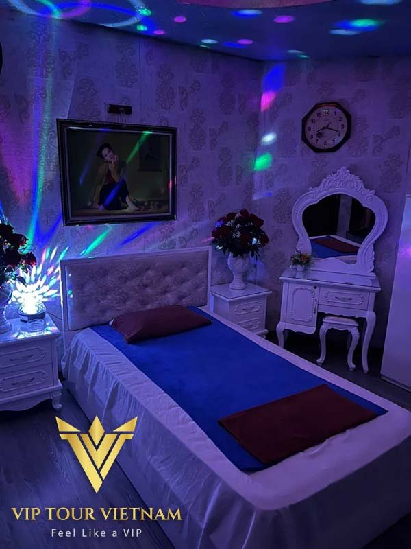 Adjustable mood lighting in every room creates the perfect, discreet atmosphere for your premium Nuru massage experience in Hanoi.